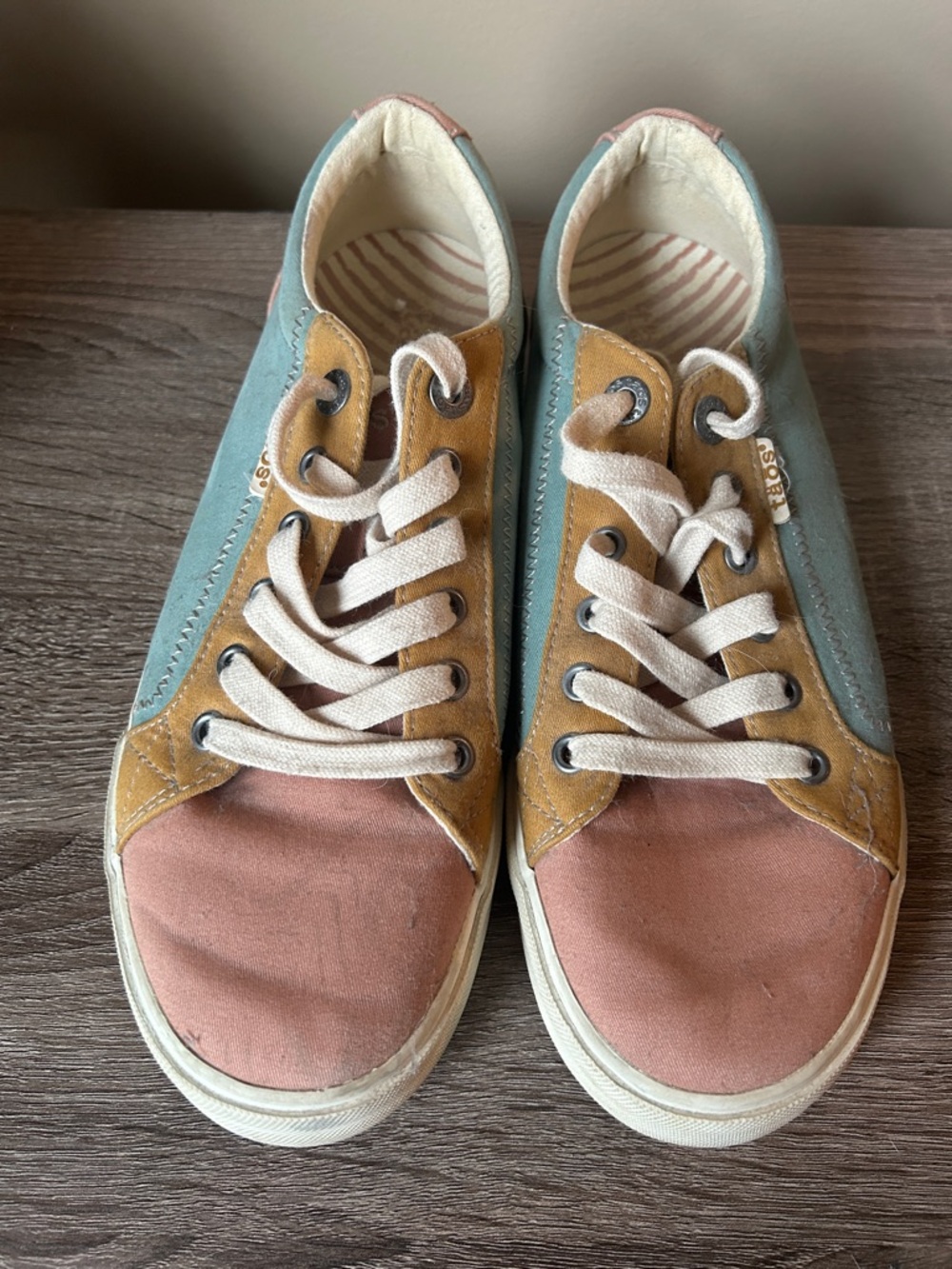 Taos Plim Soul Tri-color Casual Canvas Sneakers in Dusty Rose, Mustard & Seafoam